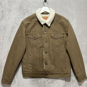 Levis Denim Jacket Mens Size S Brown Trucker Sherpa Lined Snap Button